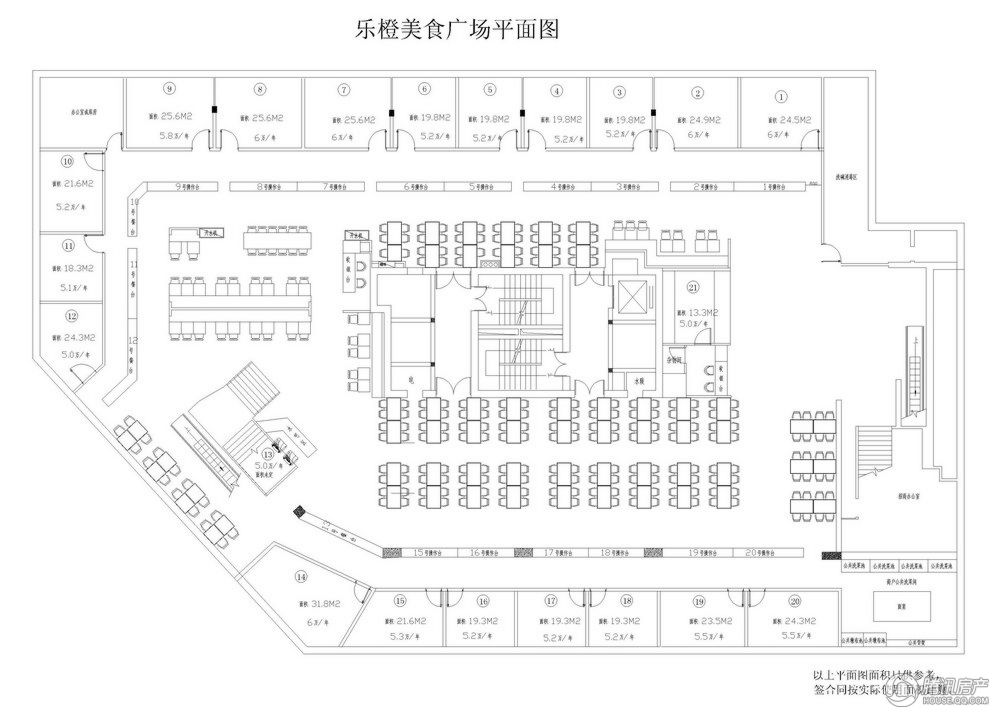 乐橙美食广场平面图 1236平米