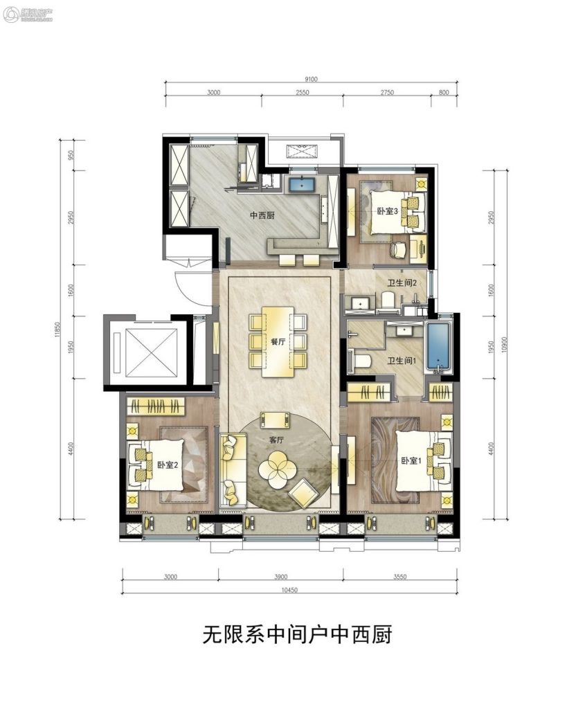 翡翠四季无限系中间户中西厨 三室两厅两卫