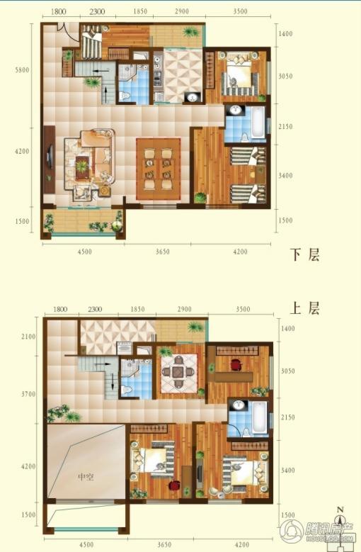 跃层a1户型 262.1㎡ 五室两厅一厨四卫三阳台