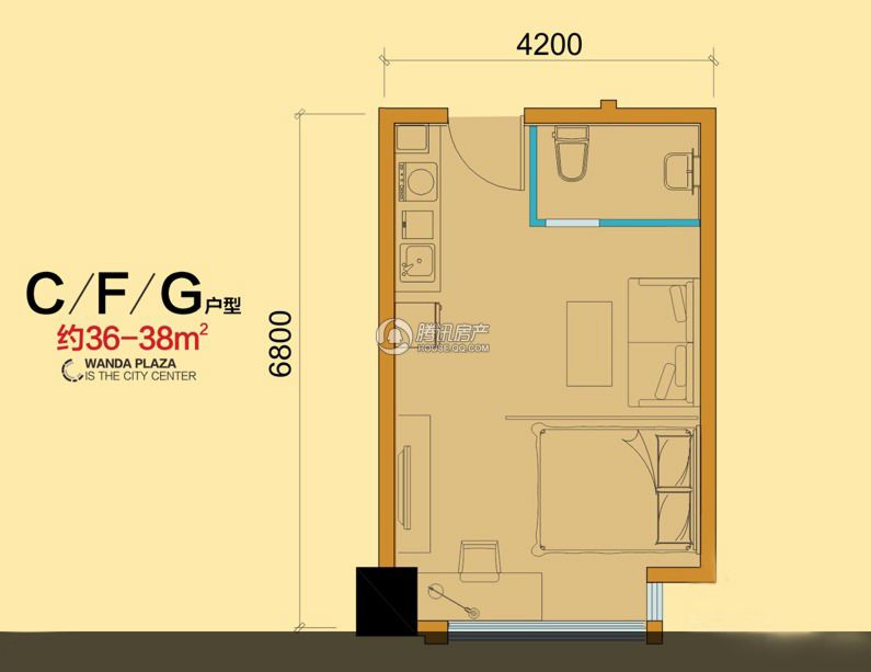 一室一厅户型图 建面36-38平