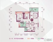 凤山水岸Ⅱ誉城2室2厅1卫90平方米户型图