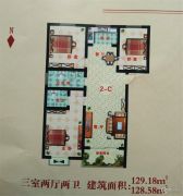 鸿达・怡景嘉园3室2厅2卫128--129平方米户型图