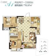 中国核建锦城2室2厅1卫76平方米户型图