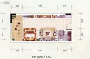 龙泽・福城国际1室1厅1卫43平方米户型图