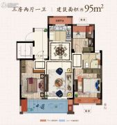 中南珑悦3室2厅1卫95平方米户型图