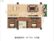 佳田西湖岸2室1厅1卫97平方米户型图