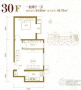 北京新天地1室2厅1卫64平方米户型图
