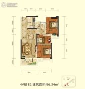 前川欣城二期3室2厅1卫96平方米户型图