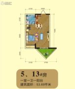 苏仙悦生活广场1室1厅1卫53平方米户型图