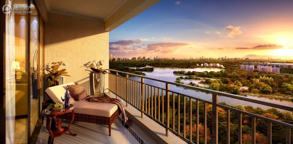 旭辉滨江·东方悦府阳台鸟瞰白马湖效果图